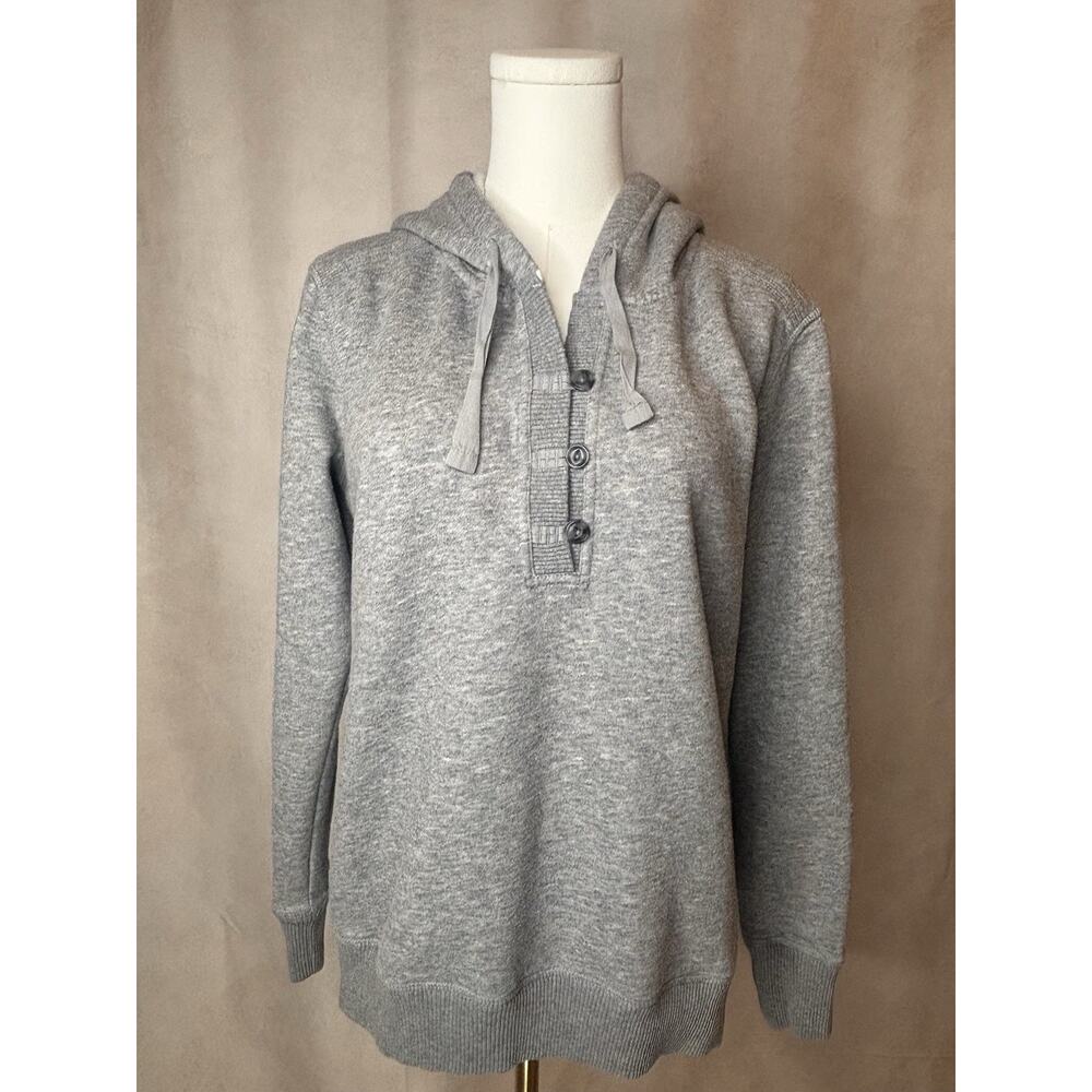 Eddie Bauer Gray Knit Hoodie Henley Pullover Women’s Medium Cotton Blend